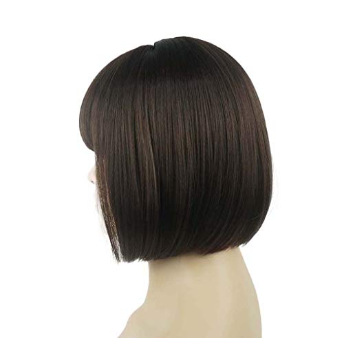 Lydell 8 Директни къса коса е Боб с плоска бретон, скъпа централна точка, кожа, термоустойчиви синтетични перуки (каштаново-кафяв)