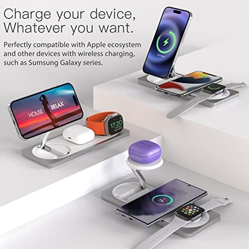 Зарядно устройство 3 в 1 за Apple - по-бързо и сигурно зарядно устройство с мощност 22 W Поставка за iPhone - Магнитна безжично зарядно