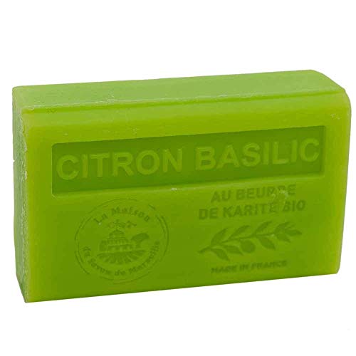 Savon de Marseille - Френската сапун с органично масло от Шеа - С аромат на лимон и босилек - Подходящ за всички типове кожа - 125