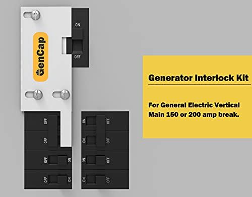 Комплект за заключване на генератора GenCap, съвместим с вертикални основните панели на GE 150 и 200 Ампера, за безопасно използване на преносим