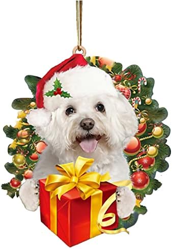Коледна Куче с Орнаменти в Кутия за Подарък Декорация за Коледната Елха Коледна Елха Hangin САМ Благословляющий Кученце Висулка Подарък