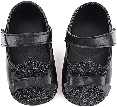 Принцеса Ходене Кожена Мека Обувки, Обувки За бебета Първата Детска Короната За Момичета, Детски Обувки За момиченца Широка (черна,