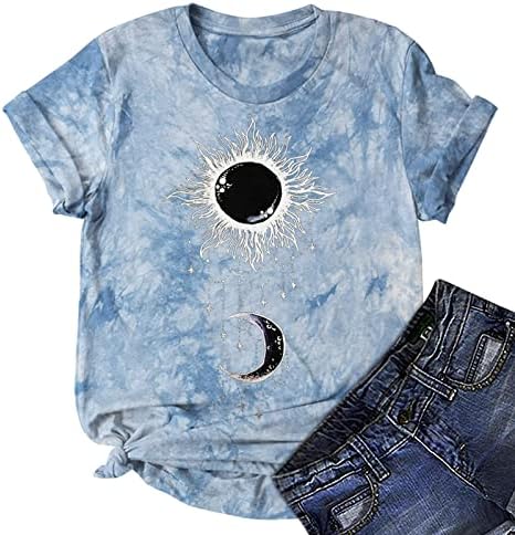 Тениски с изображението на Луната И Слънцето за Момичета, Къс Ръкав, през Цялата Силует, Подарък, Скъпа Забавен тай-Дай, Блузи,