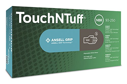 Ръкавици нитриловые TouchNTuff 93-250 - за Еднократна употреба, без латекс, С дръжка, Сиво, Размер X Small (опаковка от 100 броя)