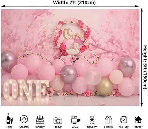 7x5ft Момиче на 1-ви Рожден Ден на Фон За Снимки Розово-Годишният Фон за рождения Ден на Цветен Балон Украса за Партито по повод Първия