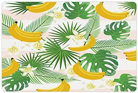 Ambesonne на Екзотичен килим за домашни за храна и вода, Натурална Тема Банани и Палмови листа, Монстера с Бели Цветя, Тропически Дизайн,