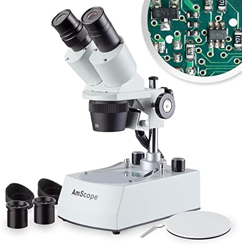 Бинокъла на стереомикроскоп AmScope SE306R-PZ LED, инсталиране отпред, с окулярами WF10x и WF20x, 20-кратно/40-кратно/80-кратно