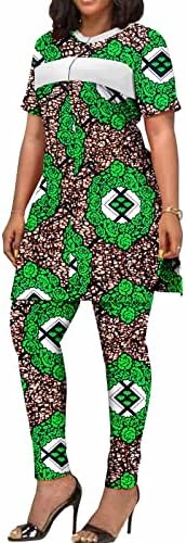 Африканска Облекла за Жени, Риза с къс ръкав и Панталони с Принтом, Комплект от 2 теми, Спортен Костюм, Дашики Размер Плюс, Ежедневни Облекла