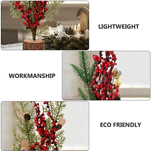 NUOBESTY 2 елемента Мини-Настолна Коледно Дърво Мини-Канадски Бор, с Дървена Основа От Червени Плодове за Декорация на Плота в Празничен сезон