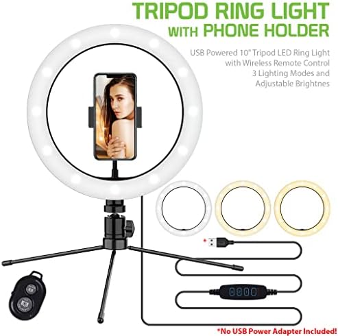 Светъл пръстен за селфи Трицветна лампа е съвместима с вашия BLU Dash L 10 инча, с дистанционно управление за директно излъчване/грим/