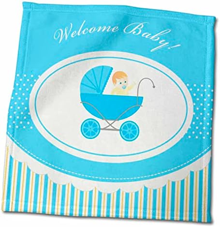 3dRose Поздравително съобщение за бебето и синя количка с малко момче в син и... - Кърпи (twl-156673-3)