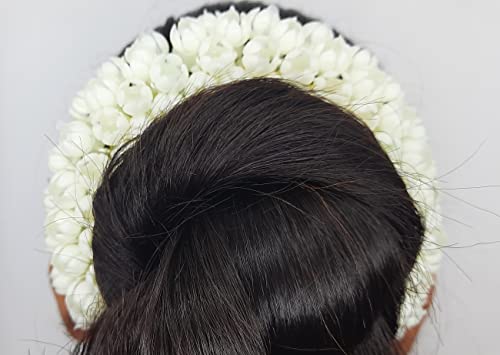 Гаджра от изкуствена коса жасмин цвете Могра, Юдейски Газра за жени, аксесоар за реалистичен лъч на косата за момичета | Бяла среден