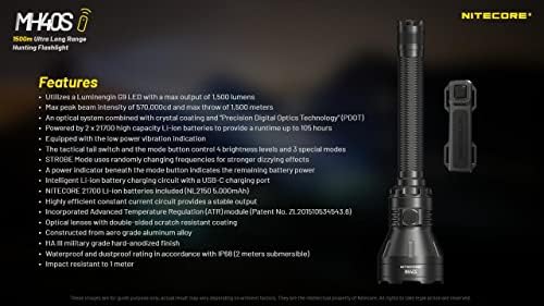 Акумулаторна фенерче Nitecore MH40S с дължина 1500 м - 1500 лумена с 2 допълнителни NL2150HPR и безжично дистанционно управление Eco-Sensa