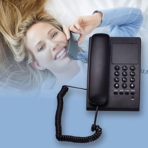Офис телефон HUIOP, Черен Опънат Телефон Настолен Стационарен Телефон, Монтируемый На стената Поддръжка по Телефона Разговор