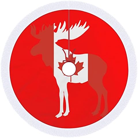Канадски Флаг Лосове Коледно Дърво Пола с Пискюли Коледен Празничен Мат Декорация Принт