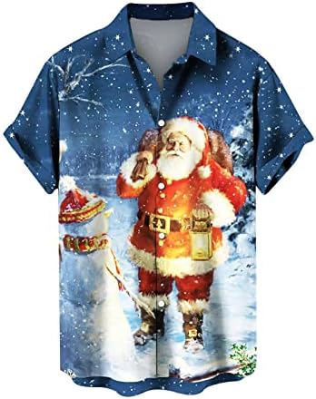 WYBAXZ 2022 Коледна Мъжки Зелена Коледа Дигитален Печат Покет Ключалката С Ревери, Риза с Къс Ръкав, Мъжки Обикновена Тениска