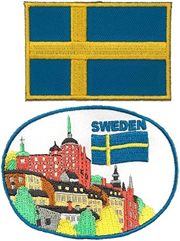 A-ONE 2 бр. в опаковка - Нашивка на град Стокхолм + нашивка с флага на Швеция, нашивка на столицата, Сувенир, бродерия за