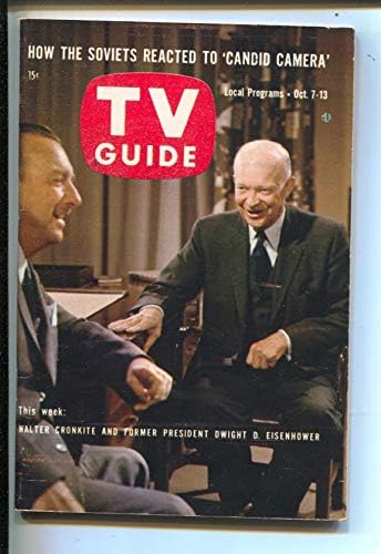 Телегид 7.10.1961 -Уолтър Кронкайт и бивш президент Айзенхауер-Илинойс-Без етикет-копие на вестник павилион-VF