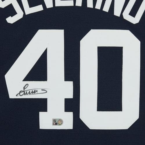 Копие джърси Луис Северино Ню Йорк Янкис В рамка С Автограф Navy Majestic - Тениски MLB с автограф
