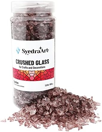 Натрошен кристал Syedra Diy, Парчета Стъкло, За бар, Декориране градина 3-6 мм, Банка, с тегло 1,5 килограма (Бриллиантово-лилаво)