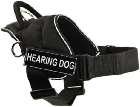 Шлейка DT Забавни Works, За кучета с увреден слух, черна с светоотражающей покритие, Размер дебелина: от 22 до 27 инча.