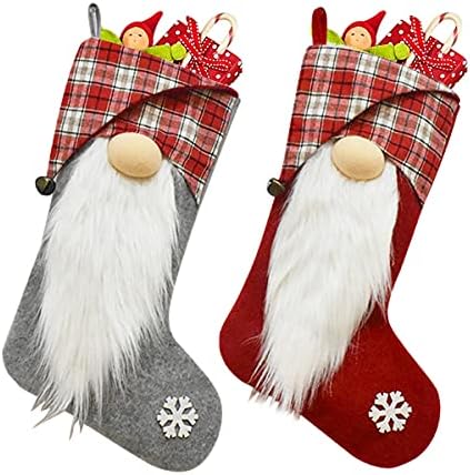 YELAIVP 2 Опаковане на Коледни Чорапи с 3D Дядо Коледа и Шведски Гномом, 18 Персонализирани Плюшени Чорапи, Коледни Окачени Чорапи