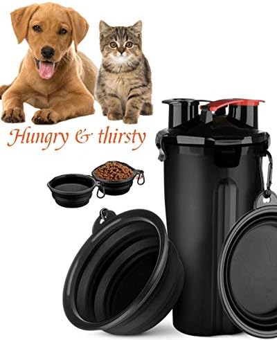 Храна за домашни любимци и вода за кучета и котки 2 в 1 Преносима контейнерная бутилка с 2 Разтегателни мисками за любимия