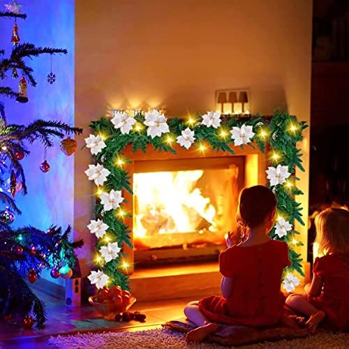 Коледна Гирлянда с Подсветка, 9 фута, Предварително осветени Коледна Гирлянда, Изкуствени Коледни Украси, Осветена Коледна