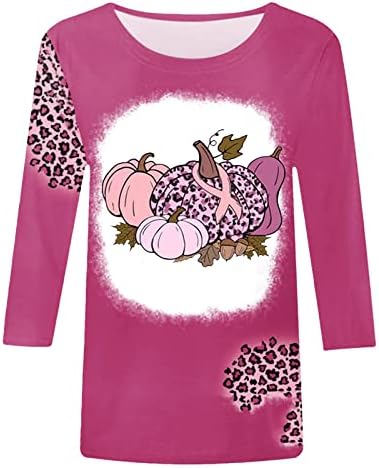 Xiloccer, Чубрица Коледни Блузи, Дамски Ежедневни Модни Тениски с кръгло деколте и ръкав Три Четвърти, Тениска с Принтом Рак на гърдата