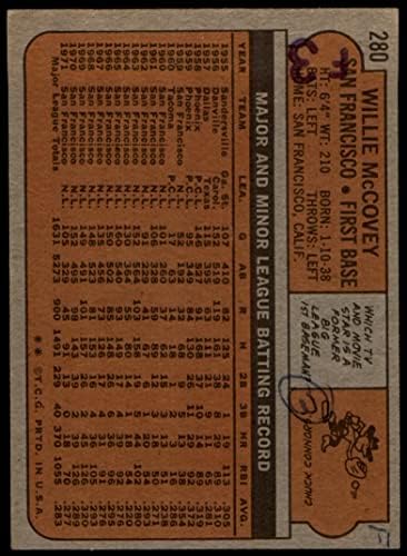 1972 Topps 280 Уили Маккови Сан Франциско Джайентс (Бейзболна карта) Карта Дина 2 - ДОБРИ Джайентс