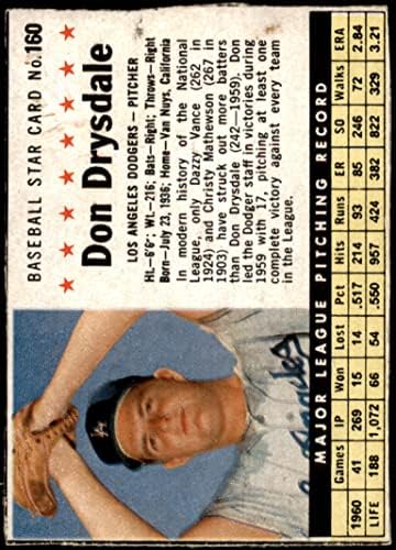 Кутия с люспи от 1961 г. № 160 Дон Драйсдейл Лос Анджелис Доджърс (Бейзбол карта) (Вырезанная ръчно от кутията с люспи) VG