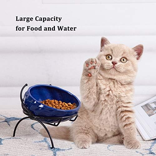 Керамична Купа за котки Jemirry срещу повръщане, Набор от миск за котки с наклон за храна и вода на 15 °, Повдигнати Купа за домашни