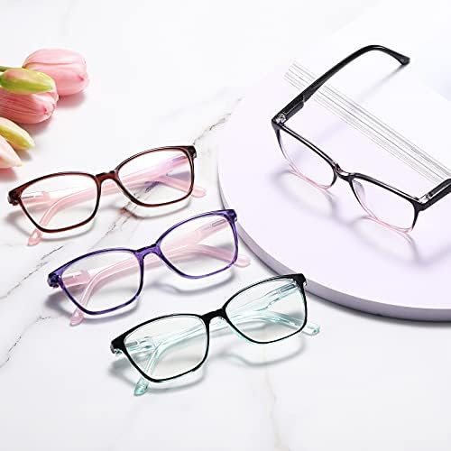 Очила за четене Yuluki с Блокиране на синя светлина, 4 опаковки Компютърни Ридеров за Жени, Антибликовый Филтър/Eyestrain Filter 3.0