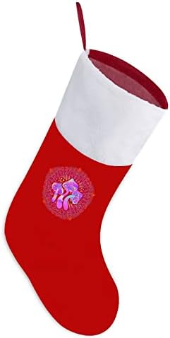 Коледни Чорапи с Психеделични Гъби от Червено Кадифе, с Бял Пакет шоколадови Бонбони, Коледни Украси и Аксесоари за вашето семейно Парти