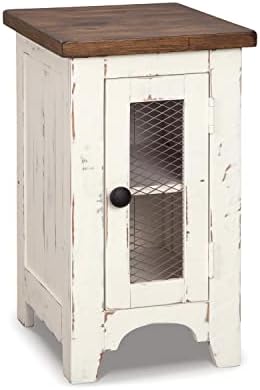 Корпоративна дизайн Ферма стола Ашли Wystfield, Приставной масичка с като шкаф за съхранение, Бяло и кафяво, с Изтъркан тапицерия