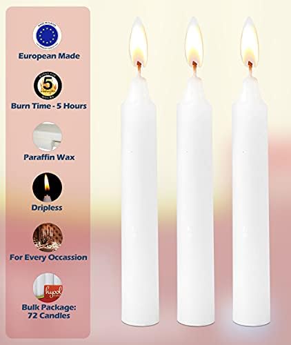 Бели свещи Hyoola - Къси Свещници - 6-Инчови свещници (15 см) Време на горене 5 часа (72 опаковки), Европейско производство