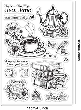 GLOBLAND 1 лист Следобеден чай и книга Прозрачен Печат на Кафе и Кана Прозрачна Силиконова Печат на Джобни Часовници и Печат във формата