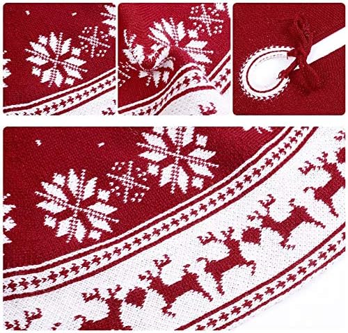 OMGPFR Пола във вид на Елхи, Малка Кръгла Мат От Червено, Бяло Плетиво Тъкан Килим с шарките на Лосове във формата на Снежинки,