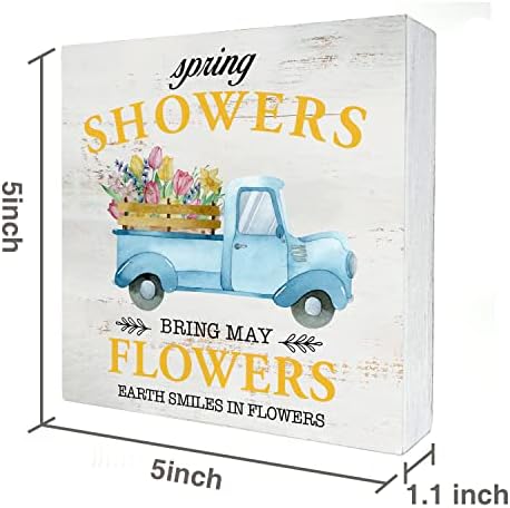 Пролетните Дъждове Камион Дървена Кутия Знак за Домашен интериор Селски Цветя Пролетно Дървена Кутия Знак Блок Табели за Електрически