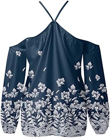 Дамска Блуза-Риза с открити рамене, Дълъг Ръкав, Дълбоко V-образно Деколте, Сгъване, Оглавник, Графичен Принт, Цветен и