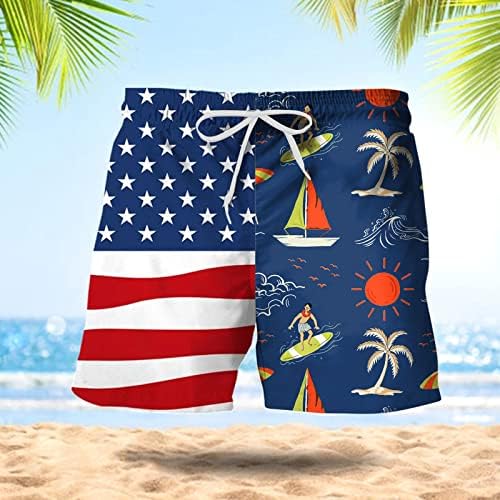 Мъжки Плажни Шорти Ежедневни Летни Плажни къси Панталони С Еластичен Колан и Принтом на Американското знаме от 4 юли, Забавна