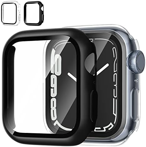 Lucyupn [Black + прозрачен Водоустойчив калъф за Apple Watch 41 ММ Series 7 с вграден предпазно фолио, изработени от закалено