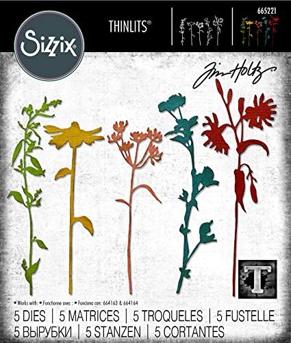 Sizzix Thinlits Die 665221 Стъбла от диви цветя №3 от Тим Хольца, 5 опаковки, цветни