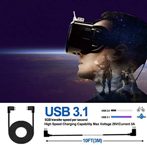Oculus Quest Линк USB Кабел Type C-USB кабел Type C Дължина от 10 фута (3 м), високоскоростен кабел за бърз пренос на данни, Съвместим