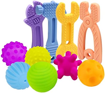 Сензорни топки за бебета 3-6 месеца - 6 опаковки и Силиконови Прорезыватели за бебета, Замразени играчки за никнене на млечни зъби