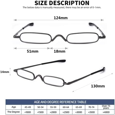 OWTXIS 3 опаковки мини-очила за четене с тънка дръжка - Компактни Ридеры със скоба за химикалки, Пружинни панти, Очила в метални рамки