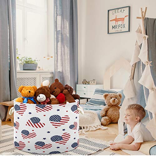 visesunny Сгъваема Кошница с Голям Капацитет, с Сърца под формата на Американски Флаг, Кошница за съхранение на детски играчки с Трайни