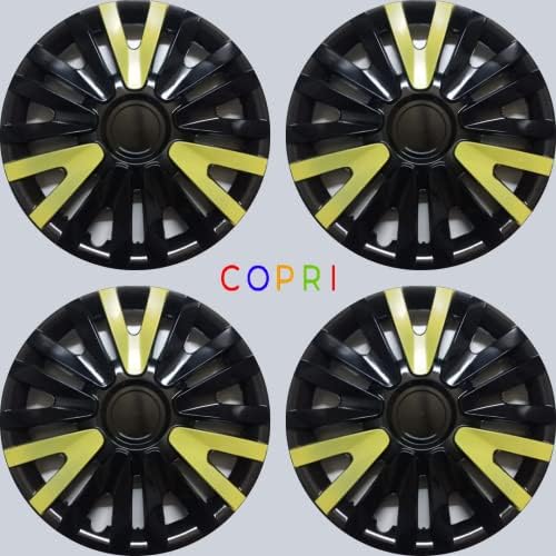 Комплект Copri от 4 Джанти накладки 13 инчов Черно-жълт цвят с защелкивающимся капак Подходящ за Kia
