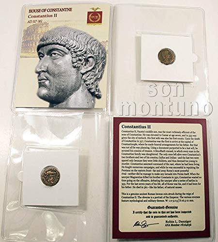 КОНСТАНЦИЙ II - Древнеримская бронзова монета в папката със сертификат за автентичност - СИН на КОНСТАНТИН ВЕЛИКИ 317-361 година.