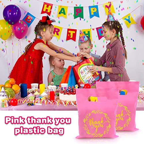 KDPATFAV 70ШТ 9 x 12 Найлонова торбичка за Покупките, Благодарствена Чанта с дръжка за Парти по случай Рожден Ден, Душа на Дете, Сватба (Розов)